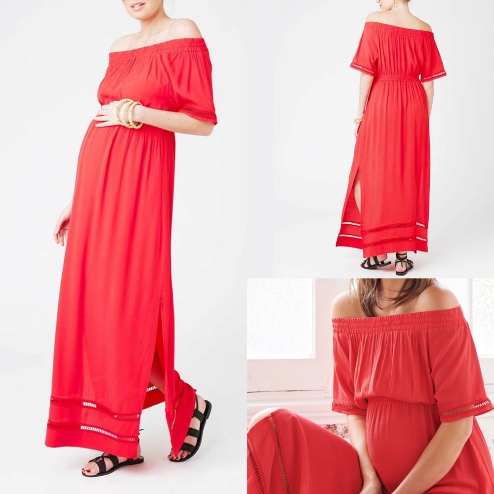 NWT Ripe Maternity Cold Shoulder Maxi Dress off side slit m